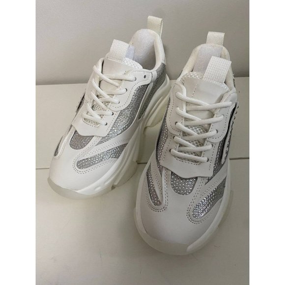 Steve Madden Possession White Rhinestone Embellished Lace Up Sneakers (Size 6) - Picture 2 of 8